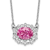 14k White Gold 1 carat Lab Grown Diamond VS/SI+ G+ and Created Pink Sapphire Complete 18 inch Necklace